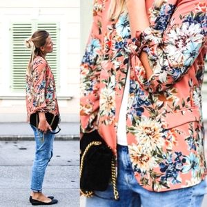Zara salmon floral blazer M